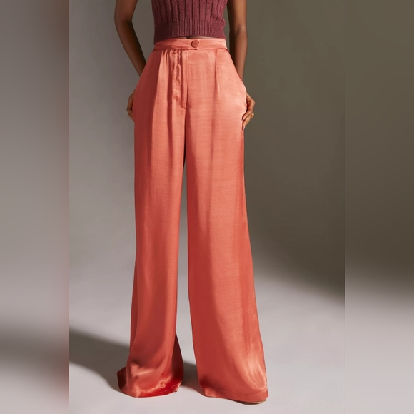 NEW Anthropologie Corey Lynn Calter Dark Orange Satin Petra Trousers M - Picture 6 of 15